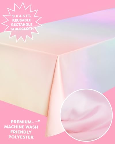 Image of xo, Fetti Pastel Gradient Washable Tablecloth - 9 ft. | Birthday Party Decorations, Bachelorette Party Supplies, Rainbow Baby Shower, Pastel Preppy, Tableware