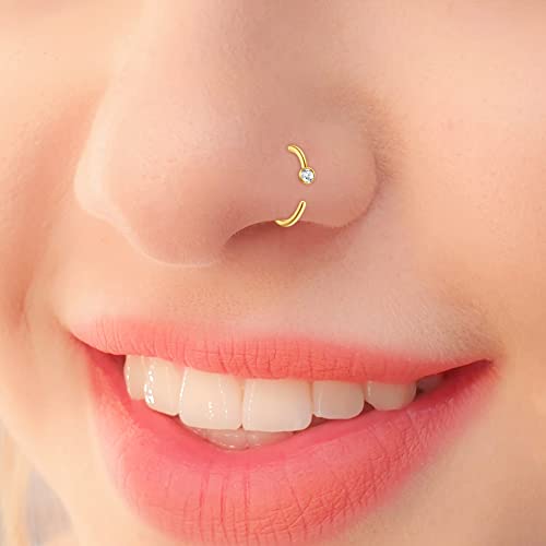 Anicina Nose Rings 18G Nose Rings Hoops Surgical Steel Nose Piercing Kit L Shape Nose Studs For Women Cz Heart Moon Nose Piercings Gold Nose Piercing Jewelry #TOP4