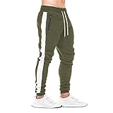 FEDTOSING Herren Jogginghose Fitness Sporthose Baumwolle Slime Fit Hose Joggers Streetwear Freizeithose Laufen Trainningshose Oliv M