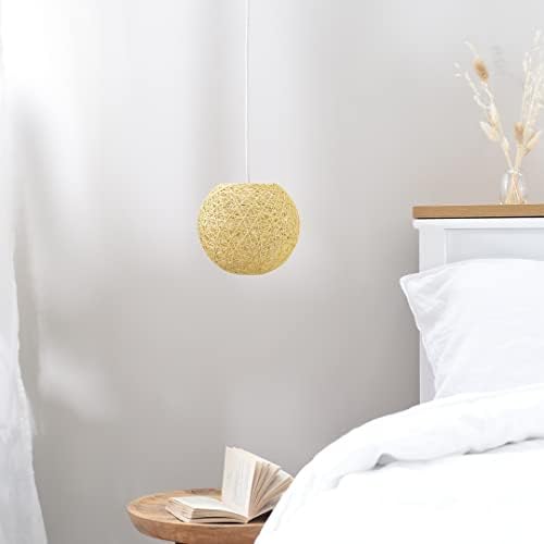 Modern Small Cream Lattice Wicker Rattan Globe Ball Style Ceiling Pendant Light Lampshade