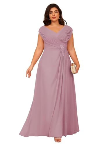 Image of Clothfun Simple V Neck Mother of The Bride Dresses Lace Appliques Chiffon Sleeveless Mother of The Groom Dress CYN014