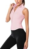 Flygo Women's Full Zip Sleeveless Workout Yoga Active Jacket Vest Golf Shirts(Pink-S)
