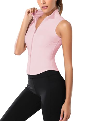 Image of Flygo Women's Full Zip Sleeveless Workout Yoga Active Jacket Vest Golf Shirts