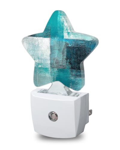 Image of Star Night Light Plug in, Blue Graffiti Dusk to Dawn Sensor Night Light, Soft Glow Lamp for Kids Bedroom Nursery Hallway Bathroom, Energy Saving Compact Design
