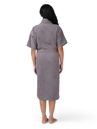 Image of RANGOLI Premium Women's Knee-Length 460 GSM Bamboo Bathrobe in Half Sleeves with 2 Pockets & Belt Closure with Ultra Soft Fabric & Skin-Friendly (Grey-L) | Royal Bamboo