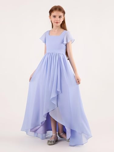 Ruffle Sleeves Junior Bridesmaid Dresses Long Chiffon High Low A-Line Flower Girl Dress for Girls4