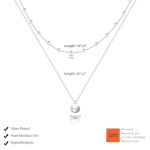Image of Zeffy Gold Pearl Necklace for Women, Dainty 14K Gold /Silve Plated Layered Pearl Choker Pearl Earrings Pearl Bracelets Wedding Trendy Gold Jewelry Set for Women Gifts