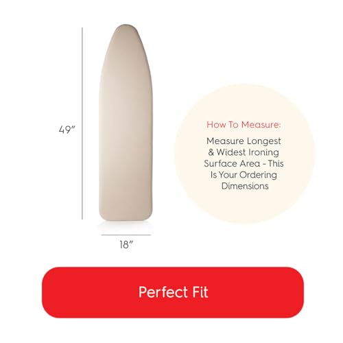 TIVIT Ironing Board Cover 18 x 49 - Made in Italy - Wide Chemical Free Eco-Friendly Padded Covers - Unbleached, Untreated Natural Cotton & Wool Pad - 2 Layer, 3 Fastener Straps, Pull Bungee Cord