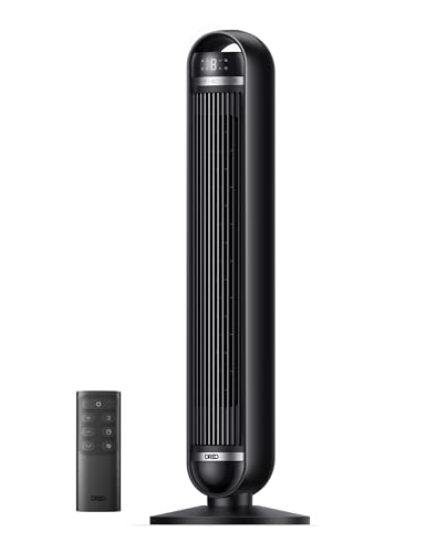 Dreo 25dB Silent Tower Fan, 27 ft/s Velocity Electric Cooling Fan with Remote, 90° Oscillating 8 Speeds 4 Modes 8H Timer LED Display, Standing Bladeless Floor Fans for Bedroom, Black