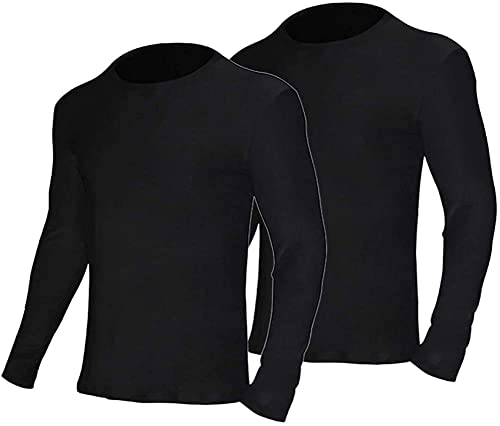 Lote de 2 ropa interior térmica para hombre, camiseta de cuerpo con cuello redondo, manga larga, invierno, ropa interior superior cálida, ultra suave, capa base, Negro , XL