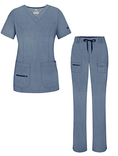 Adar Pro Heather Breakthrough Plus Scrub Set for Women - Enhanced V-Neck Top & Multi Pocket Pants - 4400H - Heather Navy - 3X