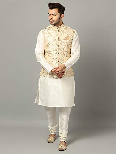 Image of Uri and MacKenzie Men's Silk Blend Kurta Pyjama with Stylish Embroidered Ethnic Jacket