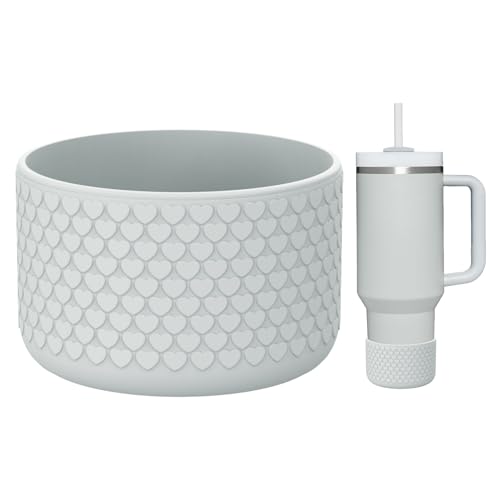 WUQID Heart Shaped Texture Silicone Boot Compatible with Stanle Quencher H2.0 & IceFlow Flip 20oz 30oz 40oz and Hydro Sport Flask 12-24oz, Anti-Slip Bottle Bottom Sleeve Cover