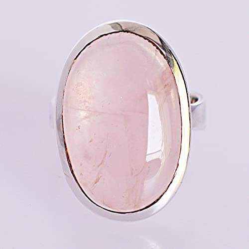 Anillo de plata de ley 0.925 con auténtico cuarzo rosa ovalado de alta joyería 4