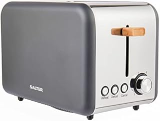 Salter EK5040GM Elder 2 Slice Toaster, 6 Levels of Variable Browning, Defrost Reheat and Cancel Functions, Removable Crumb Tray, Wide Toasting Slots, Indicator Lights, 850 W, Gunmetal Grey, Wood