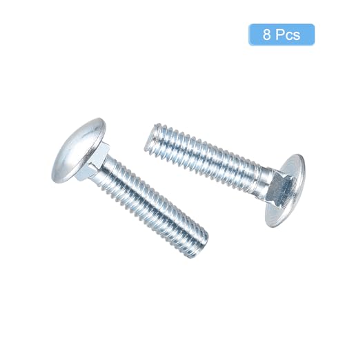 Image of uxcell 5 /16-18x1-1 /4 Carriage Bolt, 8pcs Round Head Square Neck Screws, Carbon Steel Zinc Plated, Fully Threaded, Silver