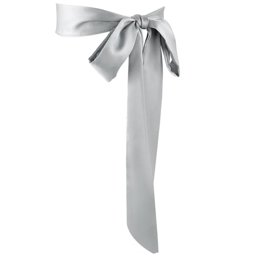 CRASPIRE 75x2in Sash Stain Waist Belts for Dress Long Thin Chiffon Silk Tie Bow Belt Grey Scarf Scarves Skinny Neck Tie Ribbon Neckerchief for Formal Bridal Wedding Women Girls Gown Party Clothes