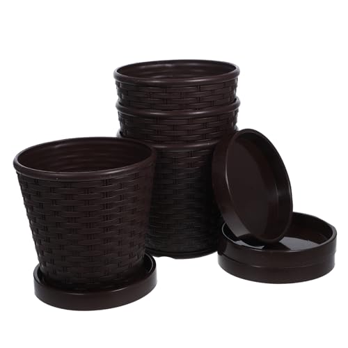 DIKACA 4 Juegos Maceta imitación ratán platillos para macetas Maceta de Barro Plantas suculentas Jardinera Tejida de ratán simulado Maceta de vivero para Flor macetas de Flores páginas