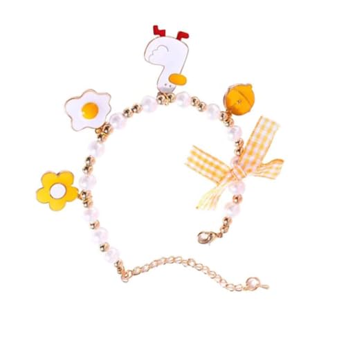 VANZACK ペットネックレス 魅力 ぬいぐるみ ベル 弓 調節可能な子猫の首輪 ペット用品 真珠のデザインの猫の首輪 真珠の犬の 小さなペットの ペットの装飾 合金 Yellow