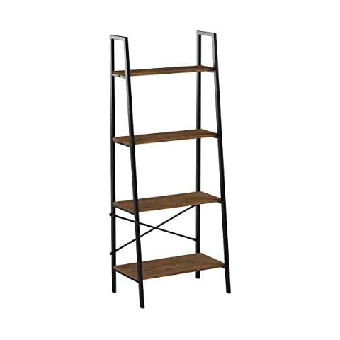 Blissun Ladder Shelf, 4-Tier Bookshelf, Storage Rack Shelf for Office, Bathroom, Living Room, Hazelnut Brown Cover
