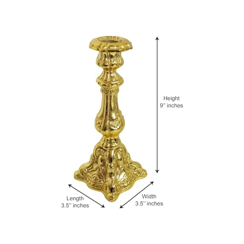 Image of Aluminum Embossed Pillar Candle Stick Holder | Finished | Table Centerpieces Coffee Tables | Home Decor Gift | Wedding Gift | Golden | (Candles are not Included)