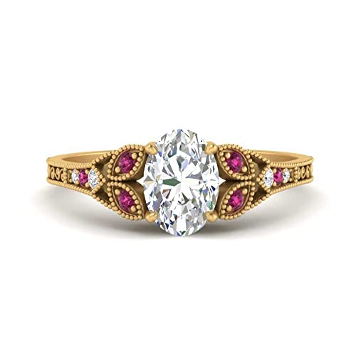 Bague de fiançailles or jaune et pierre précieuse ovale au style vintage prestigieux
