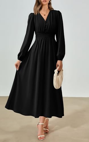 PRETTYGARDEN Womens Long Sleeve Maxi Dress 2025 Fall Trendy Elegant V Neck Flowy Wedding Guest Holiday Formal Long Dresses3