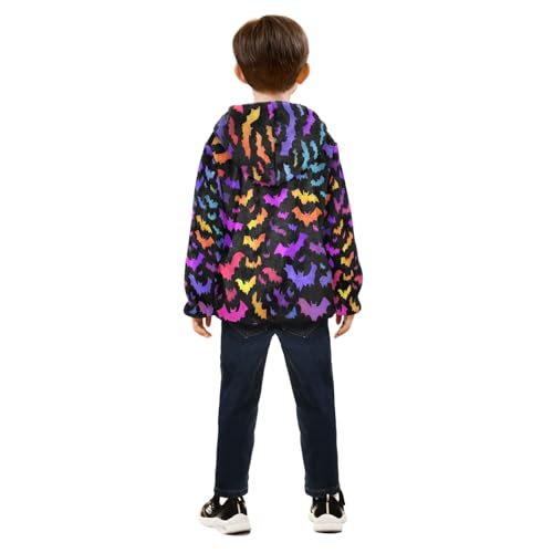 Gradient Color Bats Halloween Toddler Fleece Jacket Girl Boys Hooded Fleece Jacket Coat Warm Outwear Zip-up 3-10T4