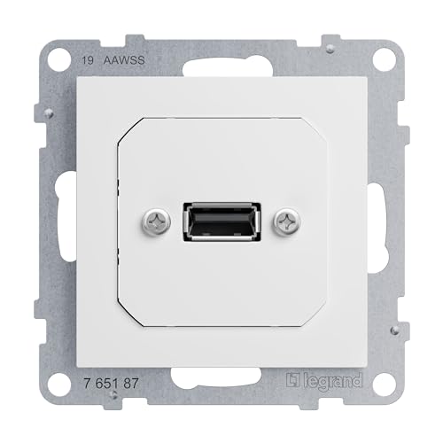 Prise USB Legrand Seano avec câble ultra blanc 15cm pour chargeur mural discret