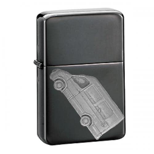 Briquet à essence 3D noir rechargeable effet étain vintage