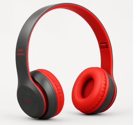 P 47 Wireless Bluetooth Headphones with Mic, Foldable Over-Ear Headset, FM/SD Card Support, Deep Bass, Volume Control, Red-image-35