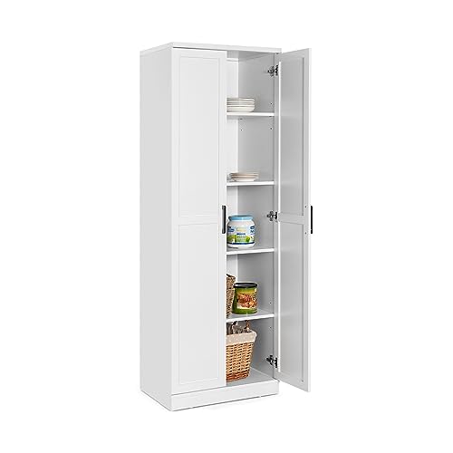 COSTWAY Armadio Alto di Stoccaggio a Pavimento con 2 Ante, Mobile Multiuso con Ripiani Regolabili, Armadietto di Stoccaggio in Legno Capacità di Carico di 90 kg, 59 x 43,5 x 178 cm (Bianco)