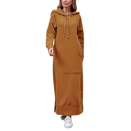 Sweatkleid Damen Lang Langarm mit Kapuze Pulloverkleid Winter Oversize Hoodiekleider Maxi Winterkleid Hoodie Kleid mit Schlitz Lange Sweatshirtkleid...