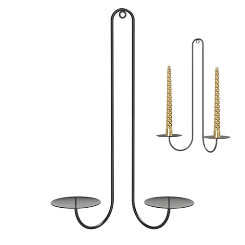 Generic 2-Arm Black Iron Wall Candle Holder, Tea Light Holder, Pillar Candle Sconce, Hanging Black Candle Holders, Perfect for Home Decor, Gift, Social Gatherings