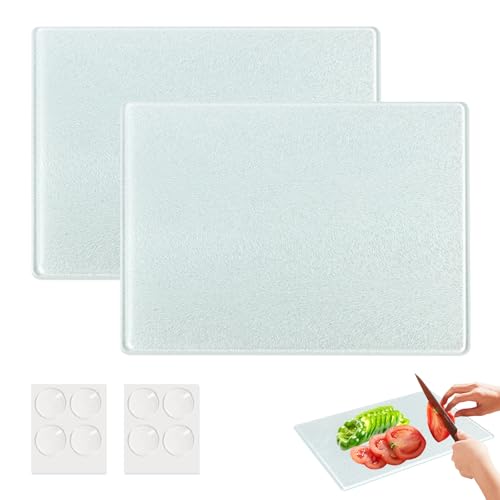 Thalire 2 Planches à Découper en Verre 28x20 cm, Planche de Découpe Anti-Rayures en Verre Trempé avec Pieds en Silicone Anti-Dérapants, Planche de Cuisine...