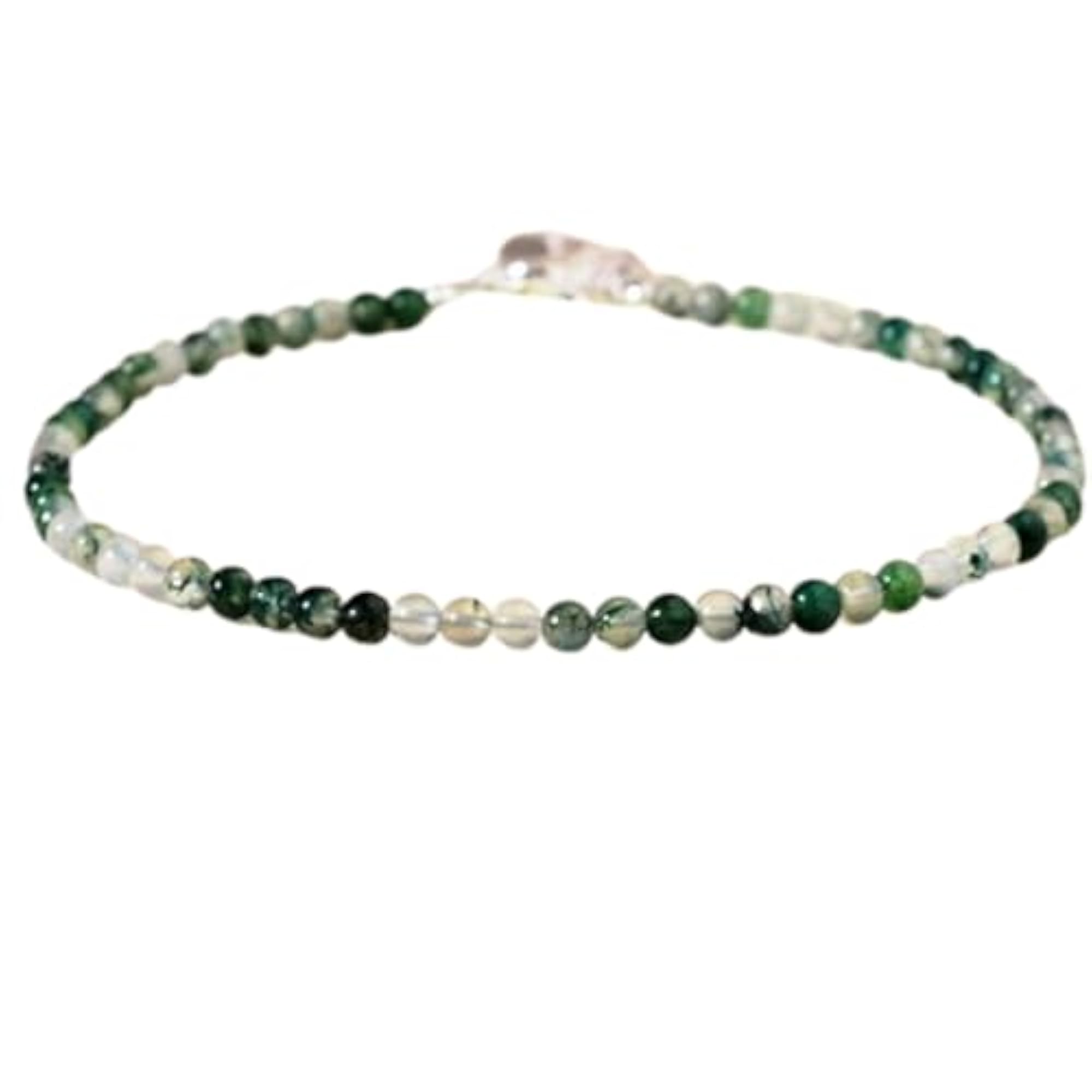 Flower Agate Round Beaded Bracelet with Silver Lock, Adjustable 7 Inch