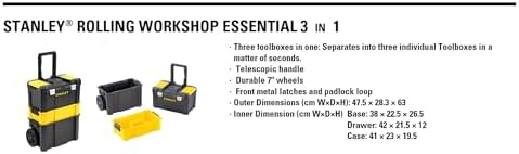 Bild 5 - STANLEY Essential Rollende Werkstatt (3-in-1 stapelbare Boxen, leerer Werkzeugkasten, belastbar bis zu 20kg, mit Metallverschlüsse, Organizer für Kleinteile im Deckel) STST1-80151