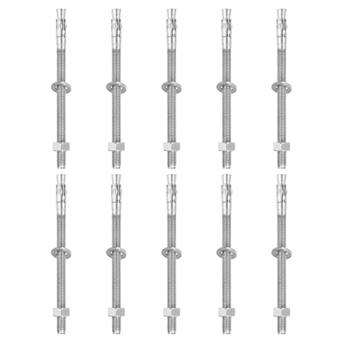 QUARKZMAN 10 Pcs Anclajes De Cuña, 1/2 x 7 Tornillos De Anclaje Para Concreto De Acero Inoxidable, Sujetador Estándar De Alta Resistencia(Incluye Arandelas Y Tuercas, Color Plateado)