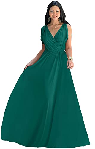 KOH KOH Womens Long V-Neck Sleeveless Flowy Prom Evening Wedding Party Guest Bridesmaid Bridal Formal Cocktail Summer Floor-Length Gown Gowns Maxi Dress Dresses, Emerald Green L 12-14