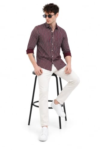 Image of Youth First Men's Cotton Blend Casual Shirt | Regular Fit Solid Full Sleeve Button Down Collared Shirts | Comfortable Formal Office Business Casual for Men