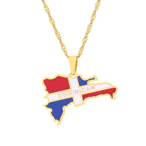 LUTAKU Collar con colgante de mapa y bandera dominicana para mujeres y hombres, collar de República Dominicana, accesorios de joyería de mapa de acero inoxidable, Acero inoxidable