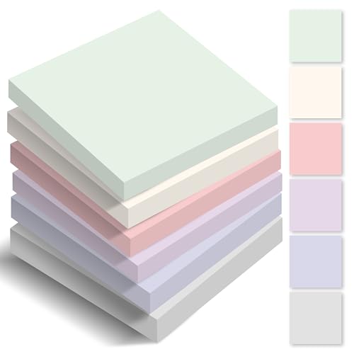 BIROYAL Haftnotizen Klebezettel 420 Blätter, 6 Blöcke Sticky Notes Pastell, 76 mm x 76 mm Klebezettel bunt, Haftnotizen lustig, Notizzettel Klebend zum Markieren & Hervorheben