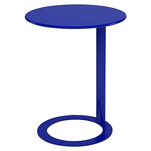 YSYJ Mesa de centro creativa moderna de metal multifuncional pequeña mesa auxiliar redonda práctica mesa auxiliar en forma de C para sofá lateral (60 x 74 cm, azul oscuro)