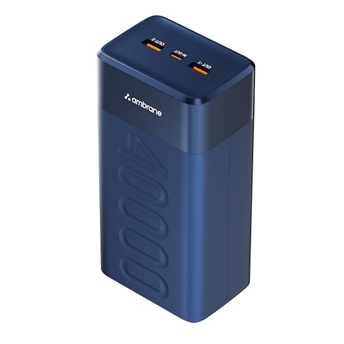 Image of Ambrane Semi Solid Battery Powerbank 40000mAh, New Battery Technology - Extremely Safe with Negligible Fire Risk, 65W Fast Charging - Macbook, Type C Laptop, Mobiles, Other Devices (Stellar 40K, Blue)