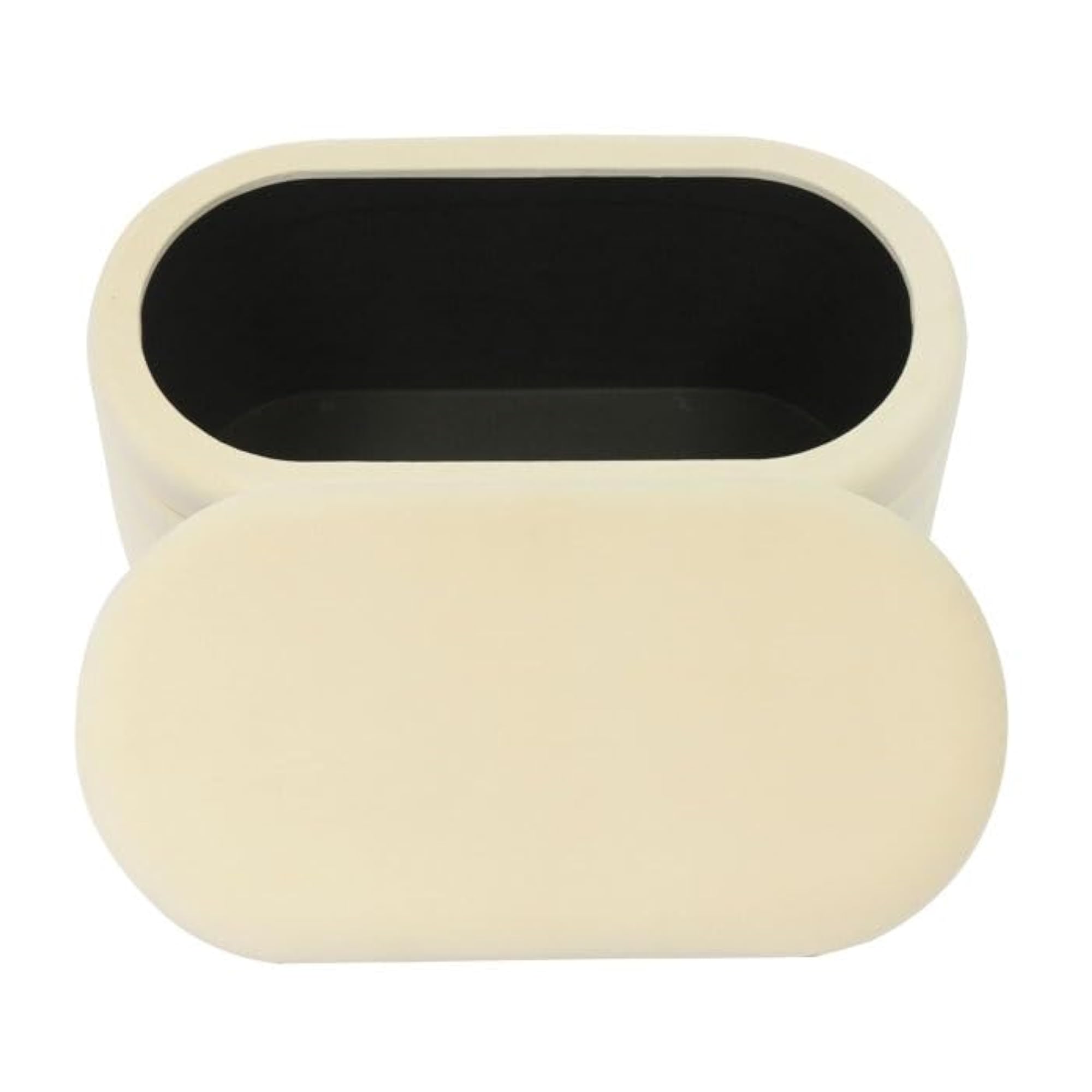 Modern Oval Storage Ottoman with Golden Strip, Cream Velvet