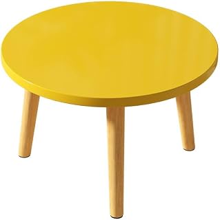 Mesa de Centro Redonda, Mesa Auxiliar de Madera Moderna, con Patas Resistentes y duraderas, para Sala de Estar, balcón, Cocina,Amarillo,50 * 50 * 30cm