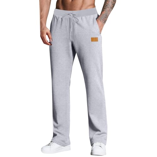 Pantalon de survêtement ample pour homme avec bas ouvert, coupe droite, jambes larges, taille élastique, cordon de serrage, pantalon de sport avec poches,...