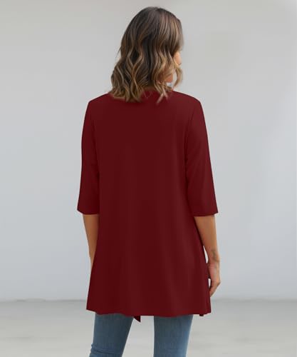 Image of YSYOKOW Womens Open Front Long Cardigan 3 /4 Sleeve Lightweight Knit Cardigan Casual Layering Spring Summer