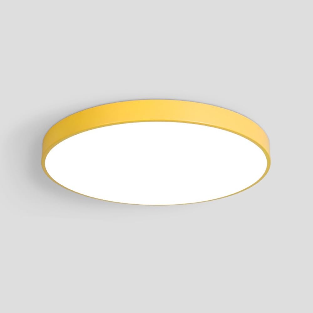 COSRUB Ultra Thin Round Flat Panel Lights, Minimalist Dimmable LED Ceiling Lamps Modern Colorful Iron Flush Mount Ceiling Light for Bedroom Study Entryway(Yellow,60cm/23.62in)