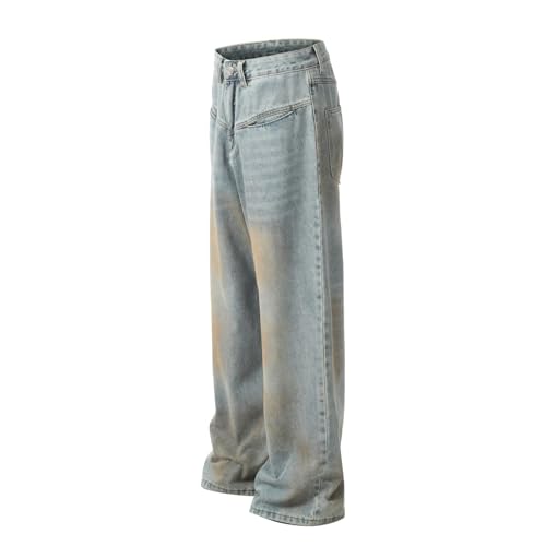 Jeans Pants Trousers Denim Trendy Street Spray Color Washed Blue Loose Casual Commuting Straight Leg for Men4